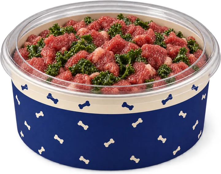 A pack of Beef and Kale raw food for dogs