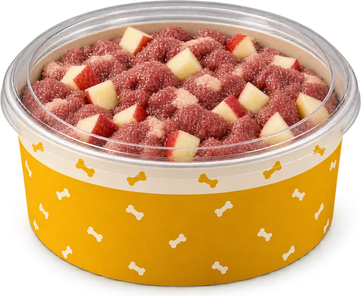A pack of Duck and Apple raw food for dogs